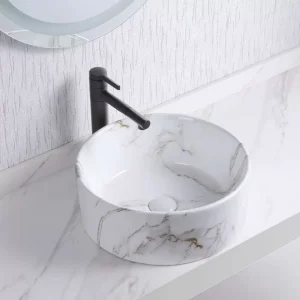 Carrara Round Bathroom Sink Vessel Wash Basin Bathroom Vanity Sink Above Counter/Countertop Bowl Sink for Lavatory