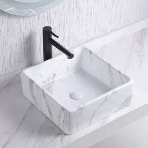Carrara Square Bathroom Sink Vessel Wash Basin Bathroom Vanity Sink Above Counter/Countertop Bowl Sink for Lavatory