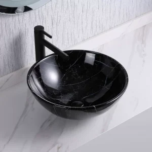 Black Round Sink Vessel Wash Basin Bathroom Vanity Sink Above Counter/Countertop Bowl Sink for Lavatory- (Black)