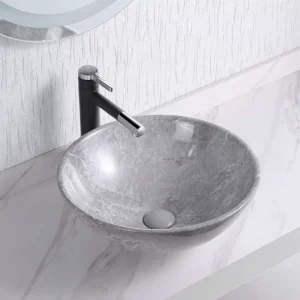 Pacific Grey Round Sink Vessel Wash Basin Bathroom Vanity Sink Above Counter/Countertop Bowl Sink for Lavatory- (Grey)
