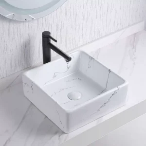 White Square Bathroom Sink Vessel Wash Basin Bathroom Vanity Sink Above Counter/Countertop Bowl Sink for Lavatory