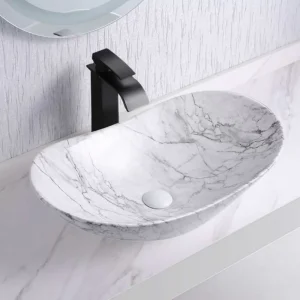 Carrara Oval Bathroom Sink Vessel Wash Basin Bathroom Vanity Sink Above Counter/Countertop Bowl Sink for Lavatory (White)
