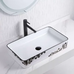 Mosaic Rectangular Ceramic Bathroom Vanity Vessel Sink Above Counter Basin for Lavatory