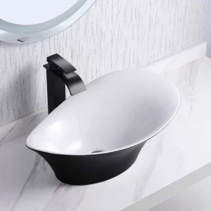 Modern Design Ceramic Sink Vessel Bathroom Vanity Sink Above Counter/Countertop Bowl Sink- (Black/White)