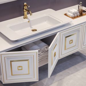 High End 48" Vanity (STYLE Glossy White / Gold)