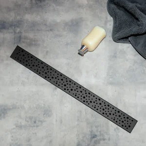 24" Black Linear Shower Drain with Membrane