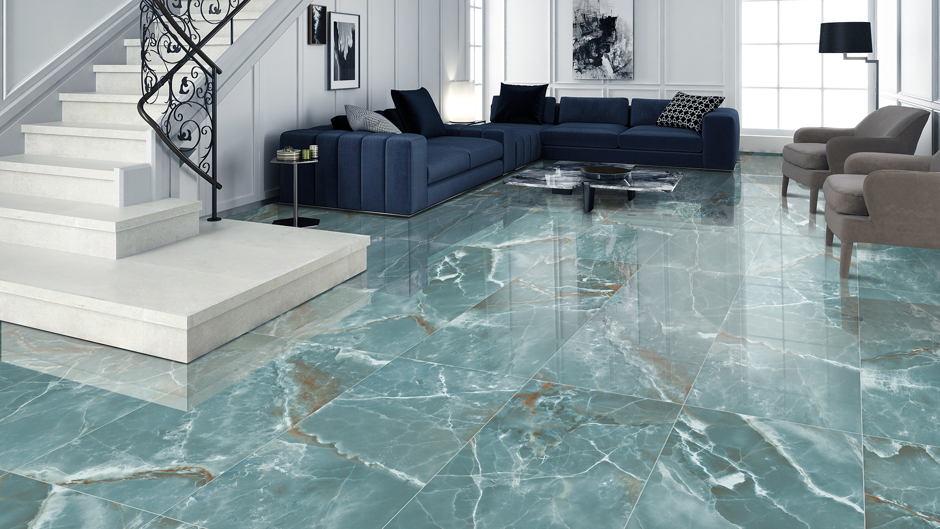 Onyx (Aqua) 24-inch x 24-inch Glossy Porcelain Tile $3.99/sqft - Image 2