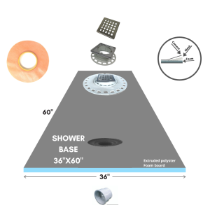 36″x 60″x 1.5″ XPS Galaxy Pre-sloped Shower Base
