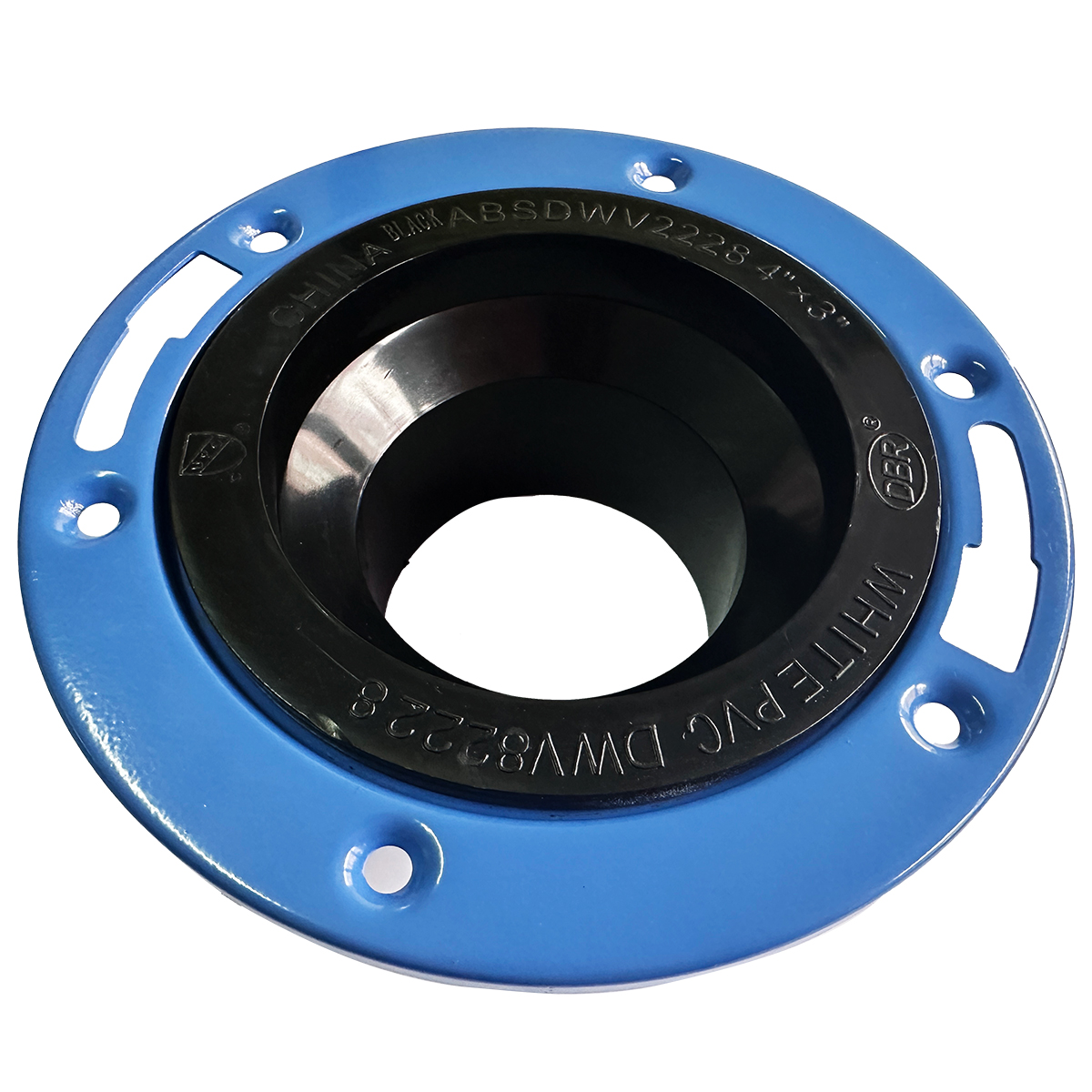 StreamWay ABS Floor Flange Spigot With Adj.Metal Ring 4in X 3in Black/Blue