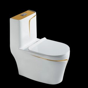 MUS-WHITE WITH GOLD LINE TOILET