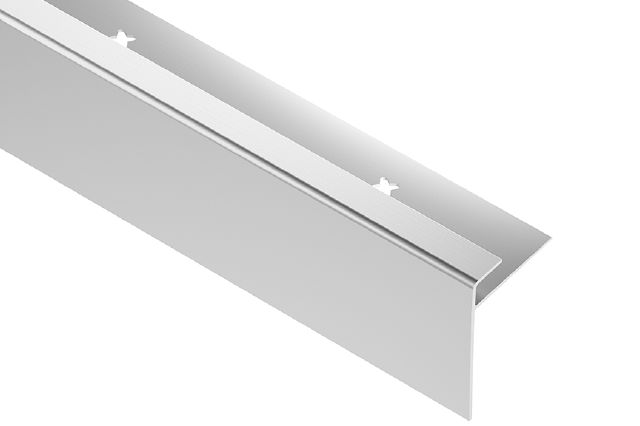 Schluter VINPRO-STEP-R Resilient Surface Stair-Nosing Profile with Elongated Reveal - Anodized Aluminum Brushed Chrome 5/32" (4 mm) x ' 2-1/2"