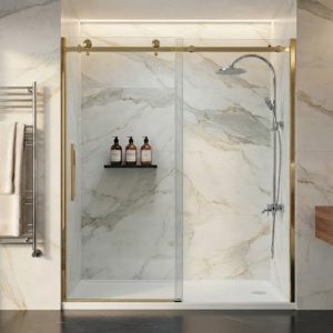 8mm Tempered Glass Sliding Shower Door With 304 SS Gold