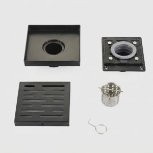 Compact 6×6 Square Shower Drain With Flange Black