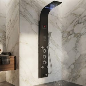 Multi-Function Stainless Steel Shower Panel With LED Screen Black