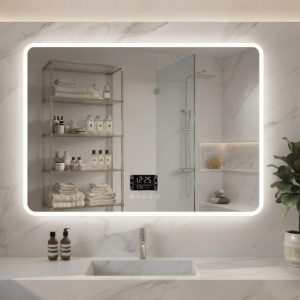 Smart LED Bathroom Mirror With Bluetooth Speakers 48 × 36