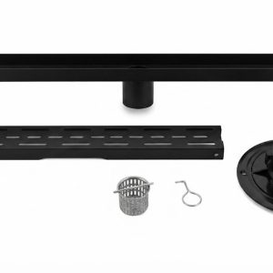 Stainless Steel Linear Drain Full Kit With Flange Black